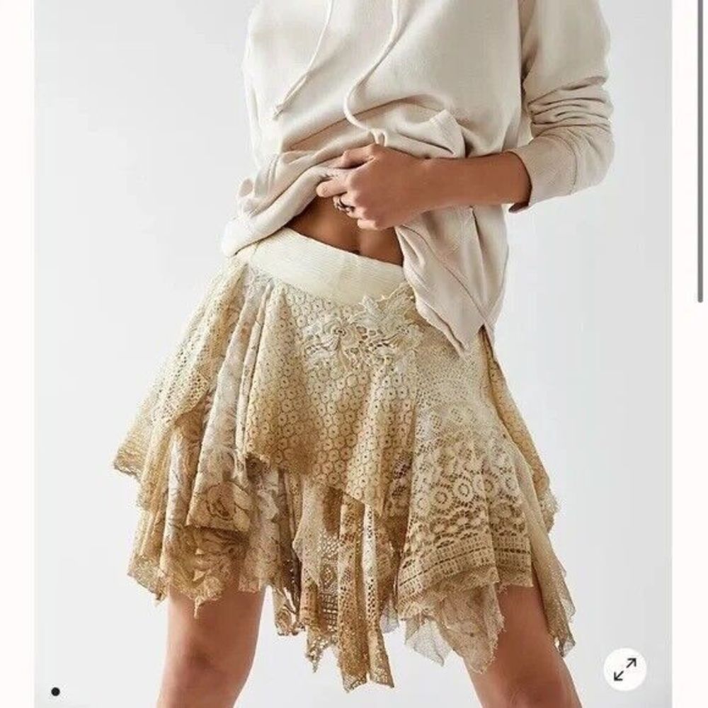 Free People Cream Lace Layered Mini Skirt